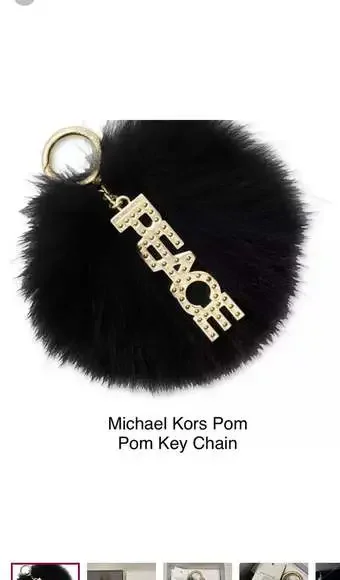 Michael Kors Large Black Fox Fur Pom Pom Bag Charm Keychain - Picture 1 of 7